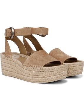 VINCE Belisa Tan Suede Platform Espadrille Wedge Sandals - Ankle Strap NET